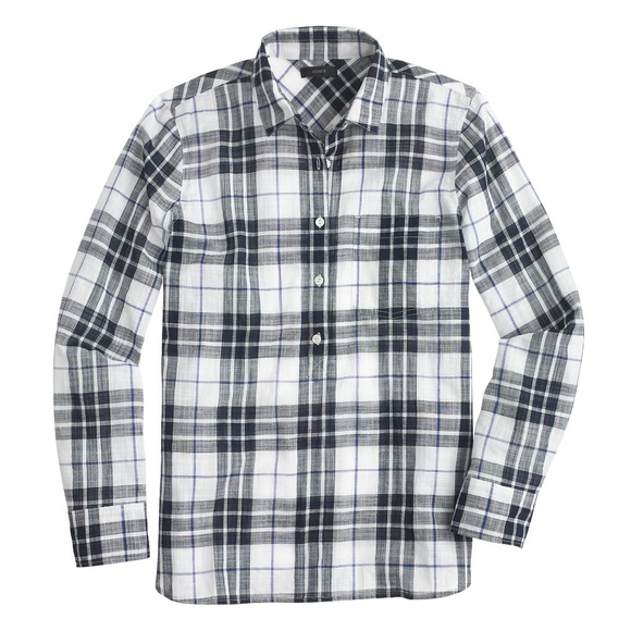 J.CREW Navy Blue Plaid Gauze Popover Shirt - Picture 2 of 8
